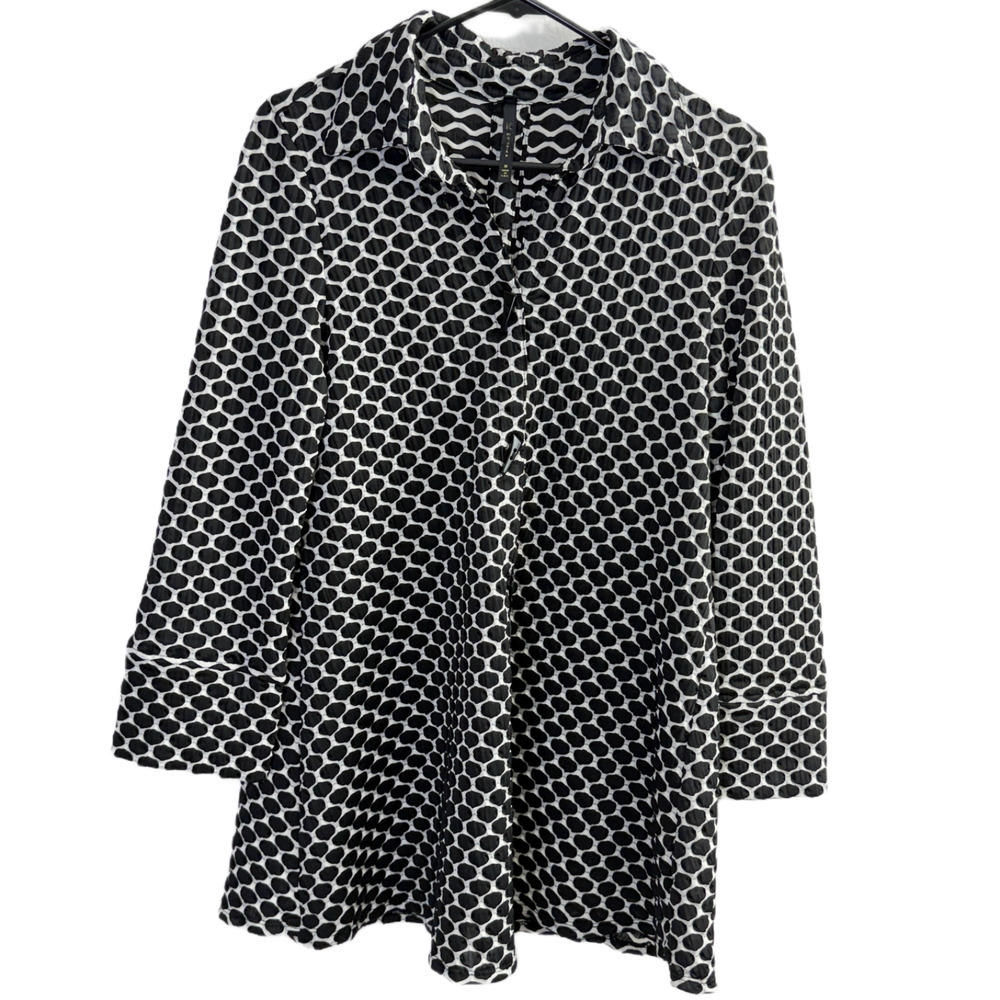 IC By Connie K Jacket Womens M Black Polka Dot Button Up Toggle Career Pleated